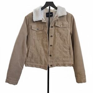 Fashion Nova Beige Corduroy Jacket with Cream Sherpa Lining